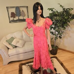 Pink Hi/Low Lace Mermaid Prom Gown Size 14